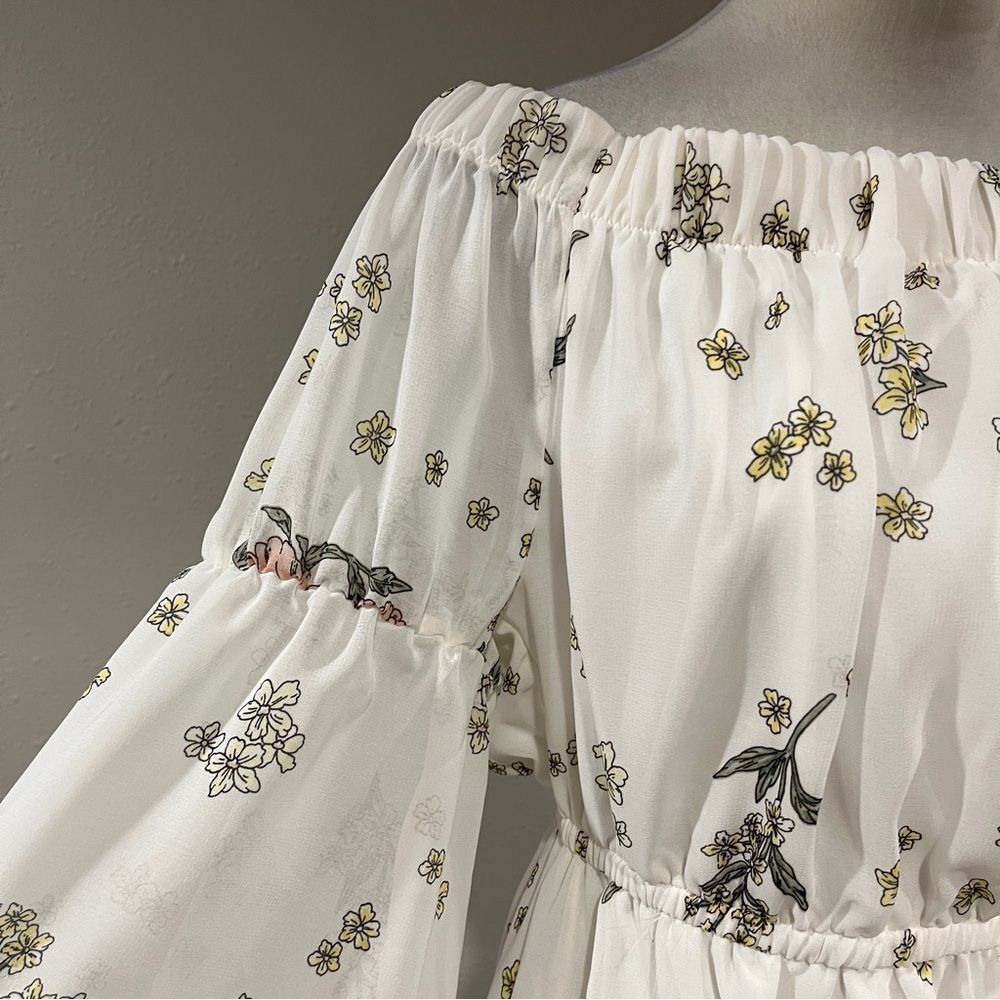 Indulge long‎ sleeve Floral Off-Shoulder mini Dress cottagecore style - Picture 3 of 14